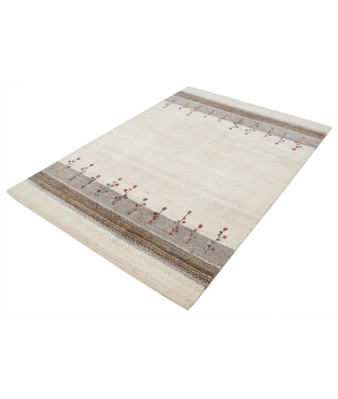 Ivory Indian Oriental Rug 4' 6" x 6' 5" Hand-Knotted field