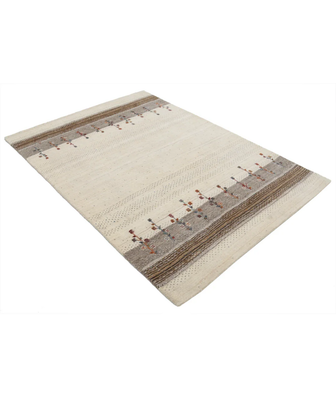 Ivory Indian Oriental Rug 4' 6" x 6' 5" Hand-Knotted border