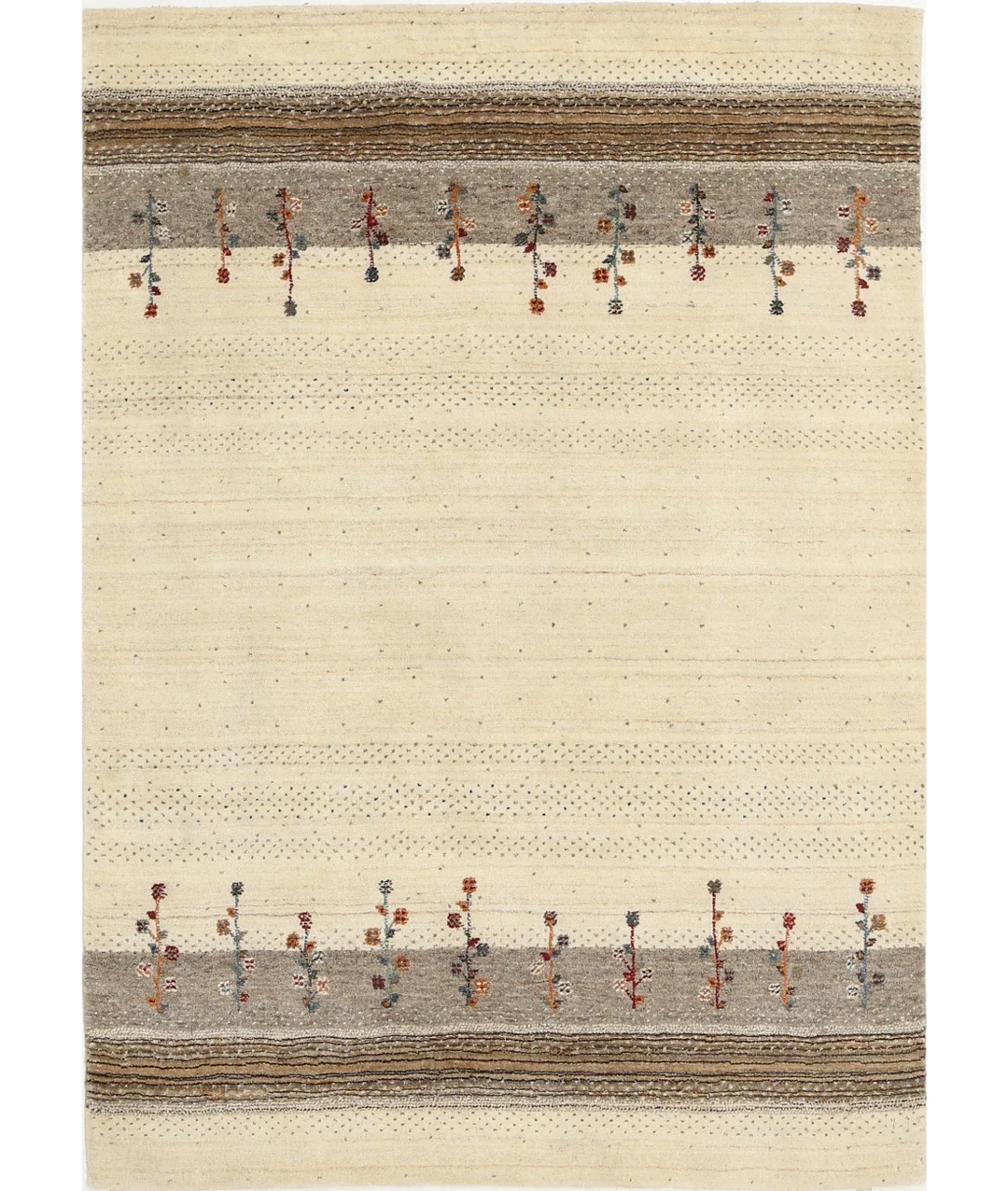 Ivory Indian Oriental Rug 4' 6" x 6' 5" Hand-Knotted