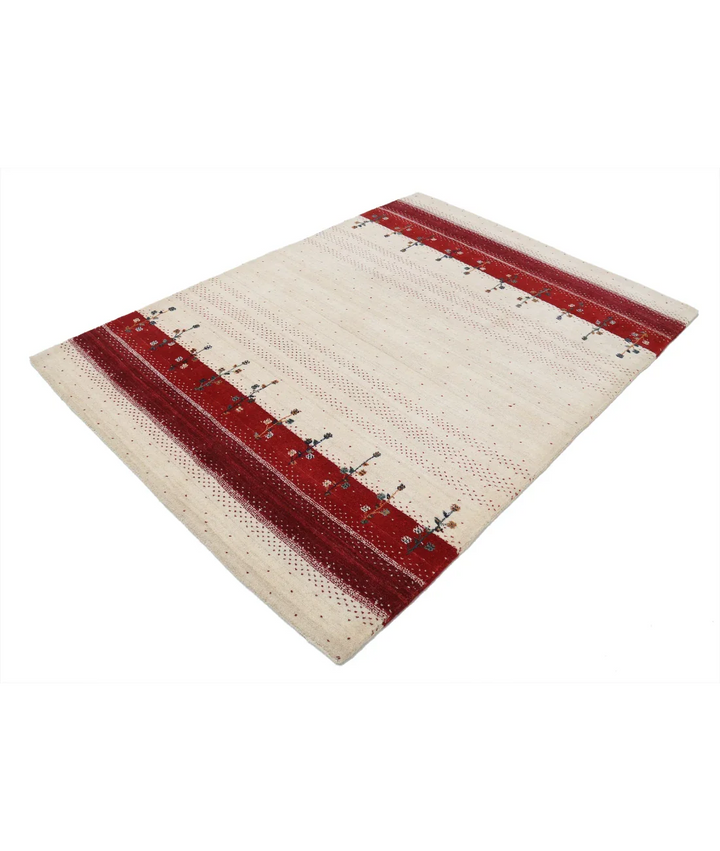 Ivory Indian Oriental Rug 4' 9" x 6' 6" Hand-Knotted field