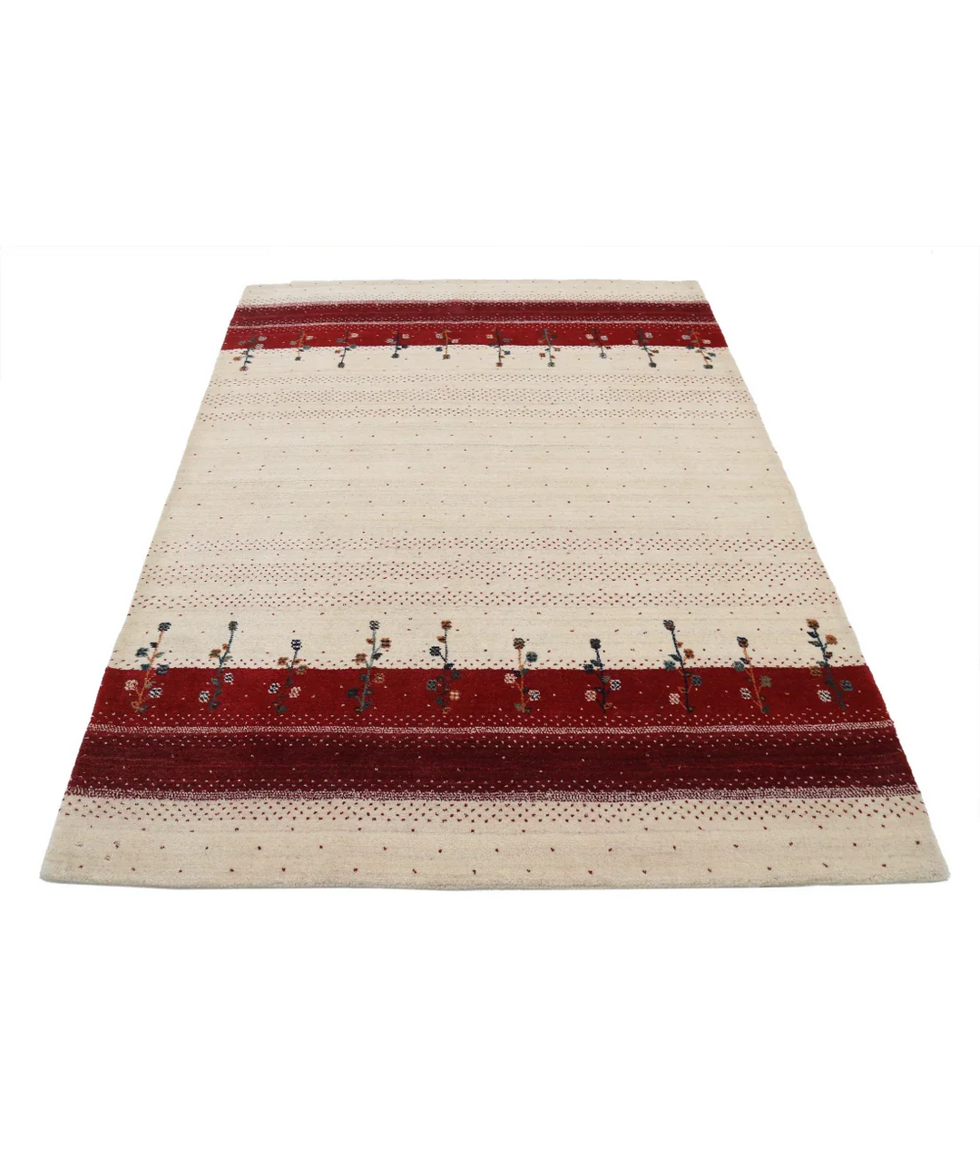 Ivory Indian Oriental Rug 4' 9" x 6' 6" Hand-Knotted pattern