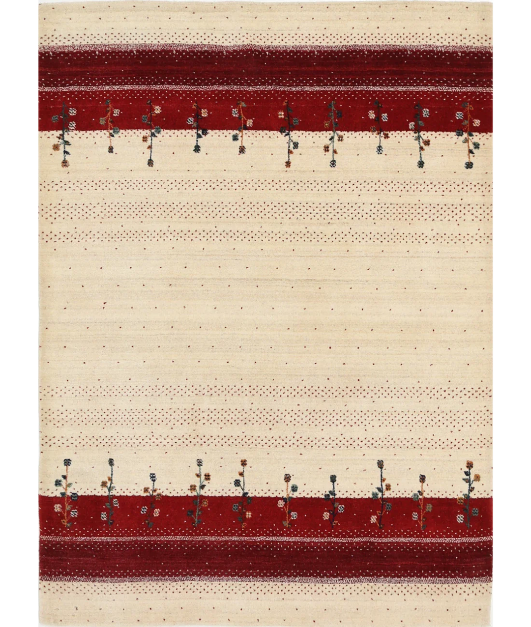 Ivory Indian Oriental Rug 4' 9" x 6' 6" Hand-Knotted