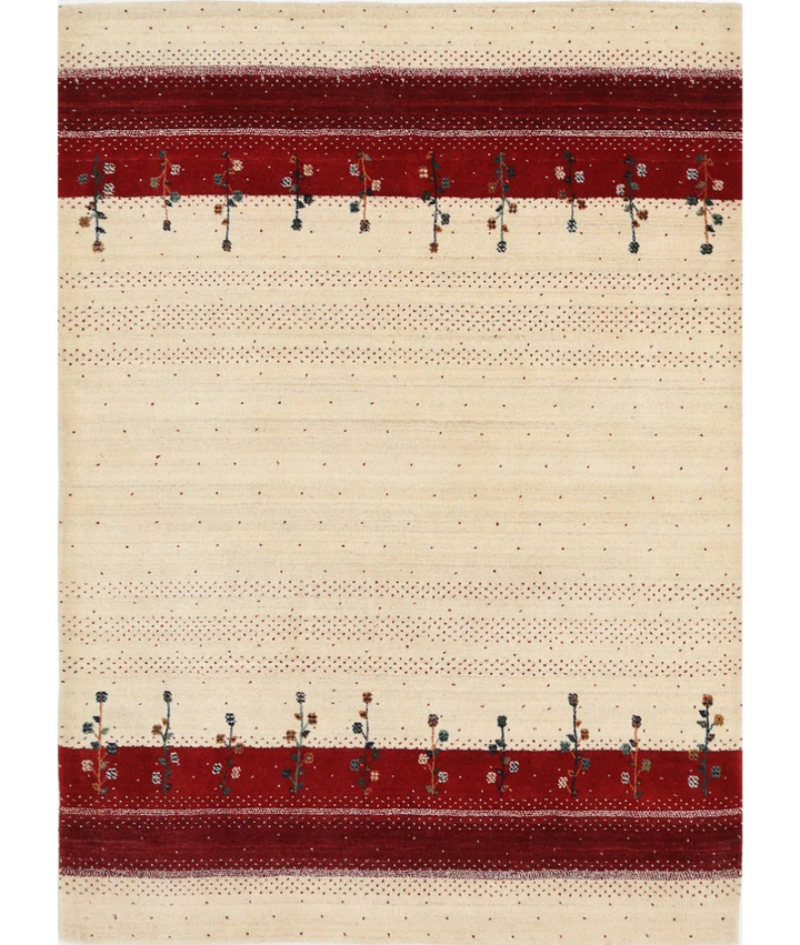Ivory Indian Oriental Rug 4' 9" x 6' 6" Hand-Knotted