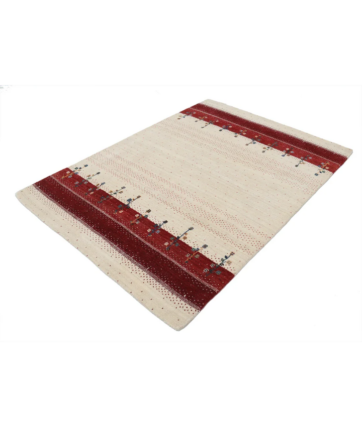 Ivory Indian Lori Rug 4' 7" x 6' 5" Hand-Knotted field