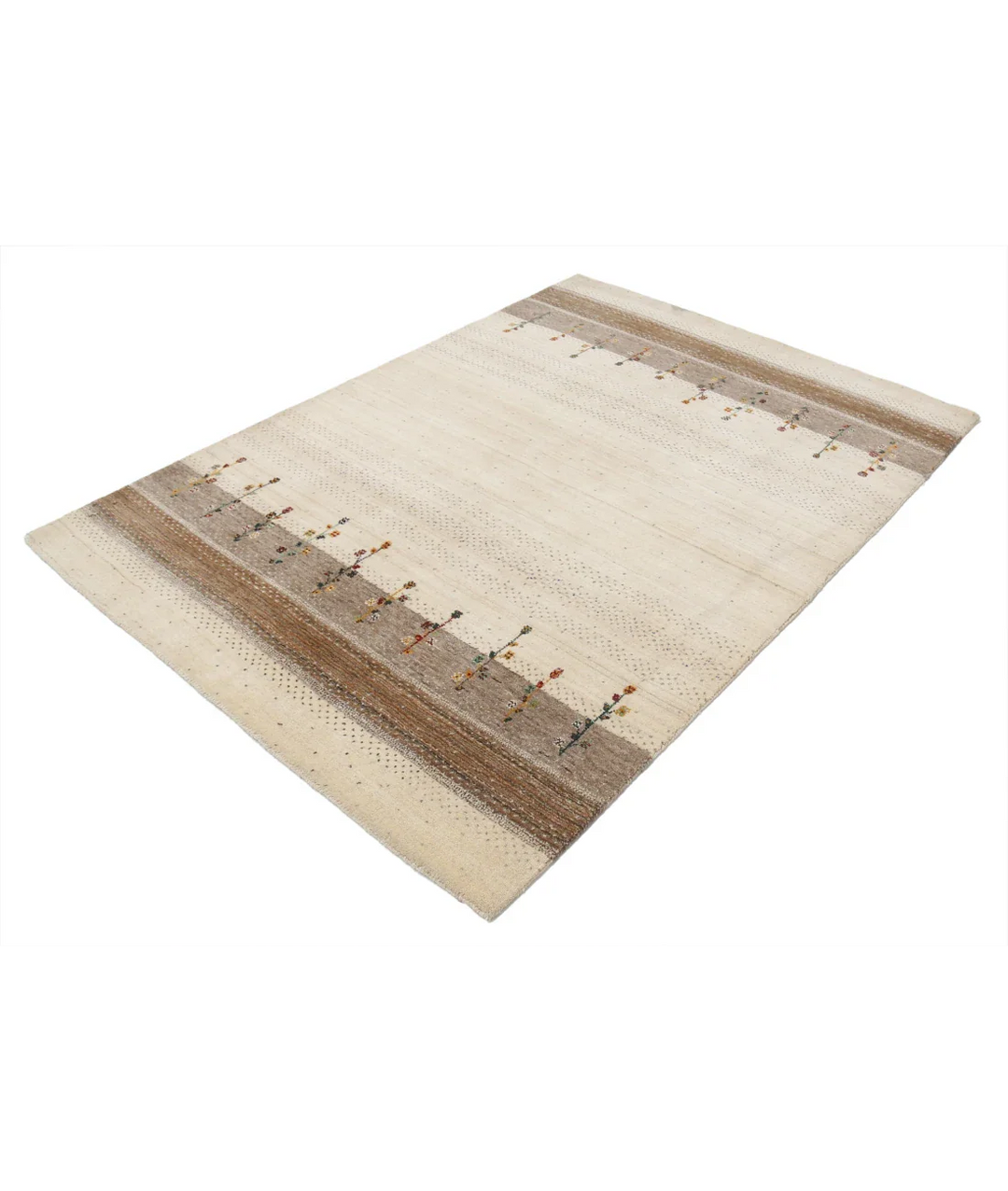 Ivory Indian Oriental Rug 4' 8" x 6' 7" Hand-Knotted field