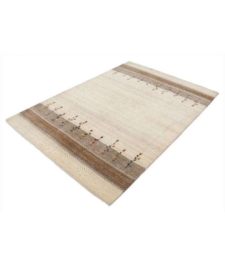 Ivory Indian Oriental Rug 4' 8" x 6' 7" Hand-Knotted field