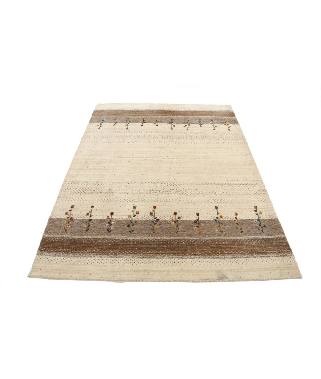 Ivory Indian Oriental Rug 4' 8" x 6' 7" Hand-Knotted pattern