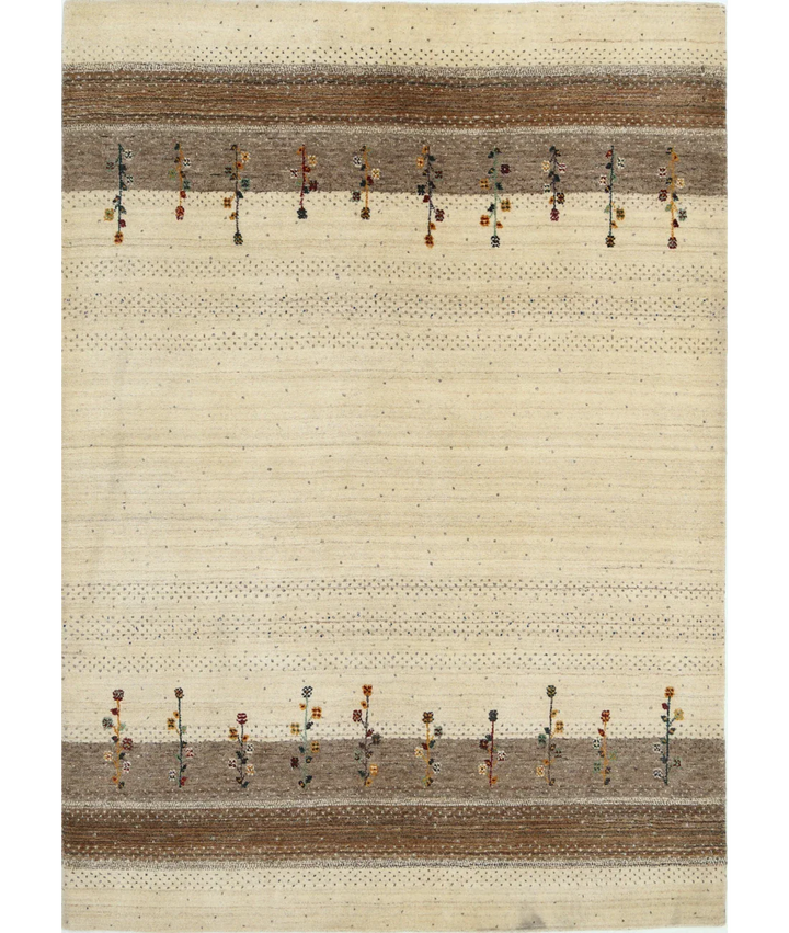 Ivory Indian Oriental Rug 4' 8" x 6' 7" Hand-Knotted