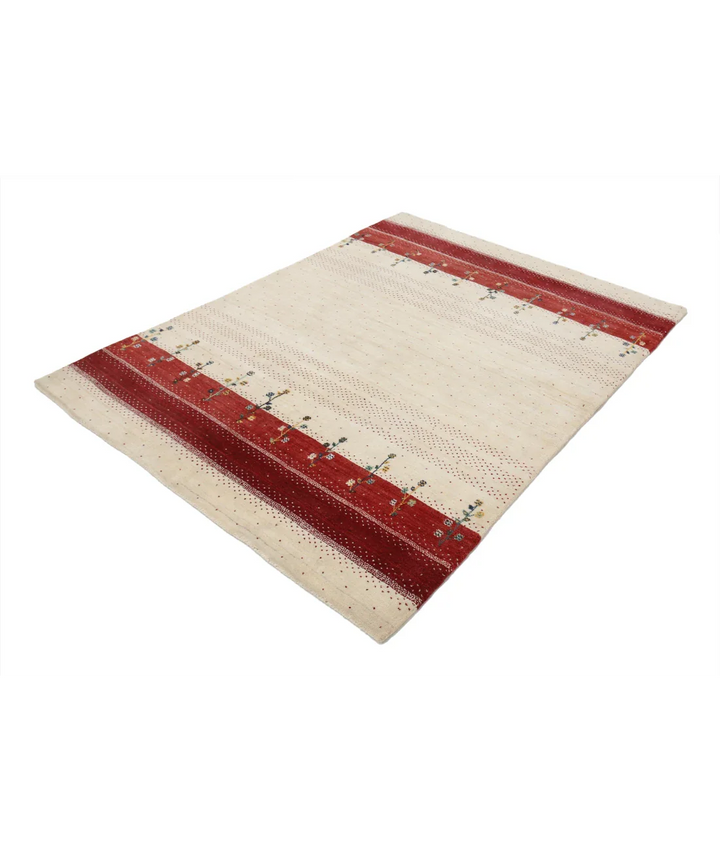 Ivory Indian Oriental Rug 4' 9" x 6' 3" Hand-Knotted field