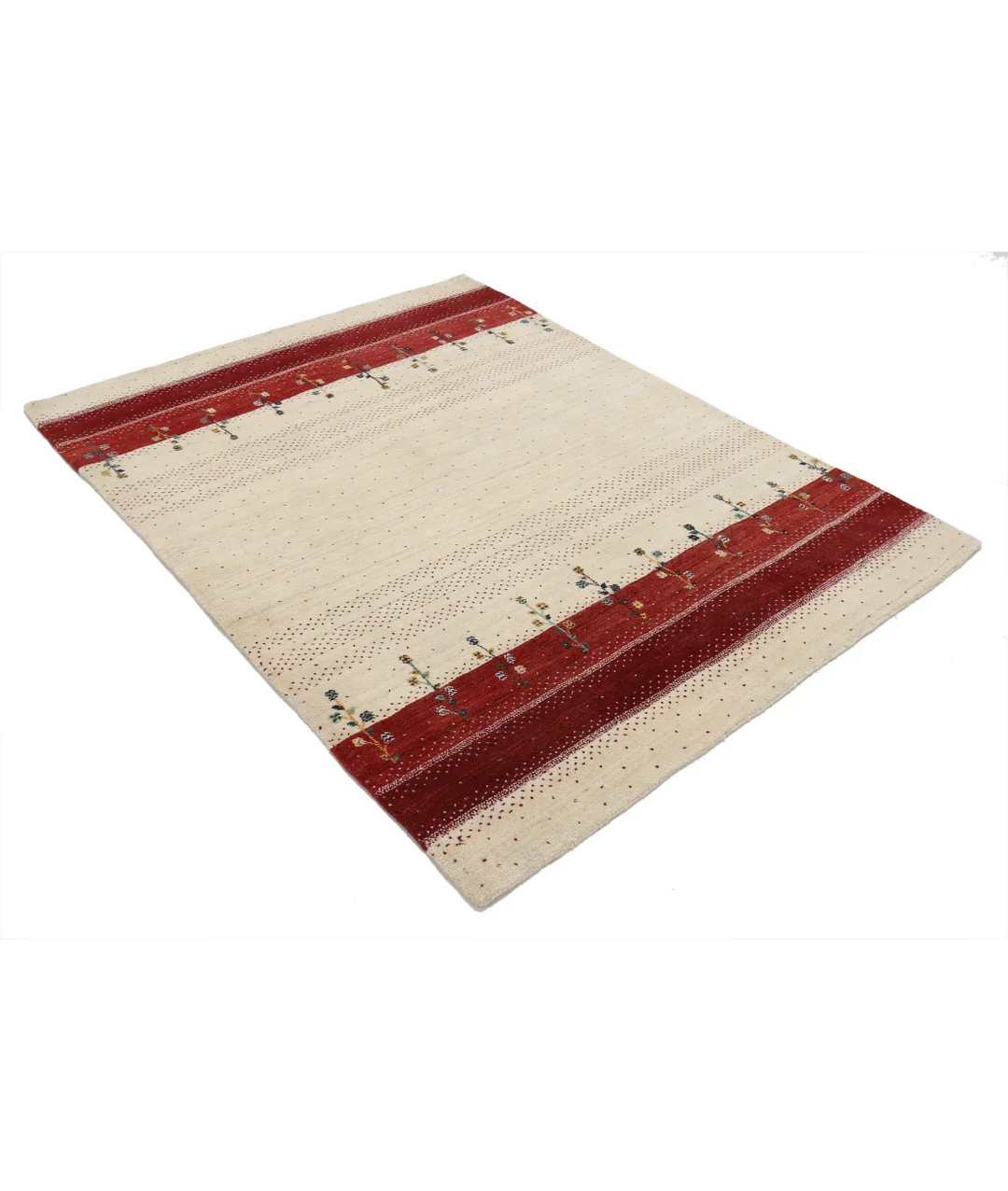 Ivory Indian Oriental Rug 4' 9" x 6' 3" Hand-Knotted border