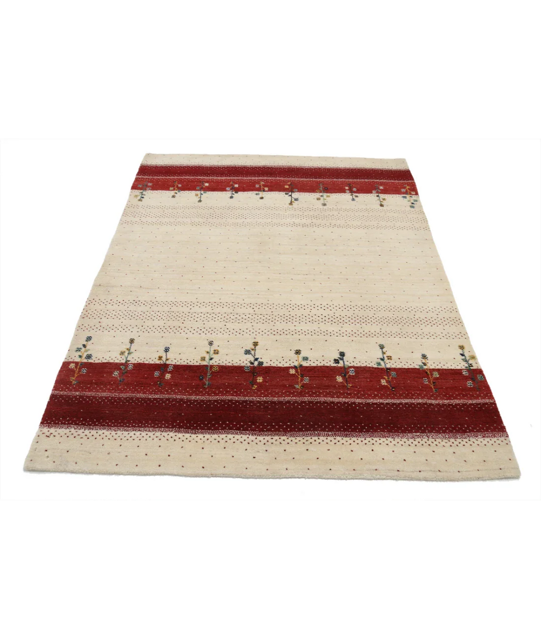 Ivory Indian Oriental Rug 4' 9" x 6' 3" Hand-Knotted pattern