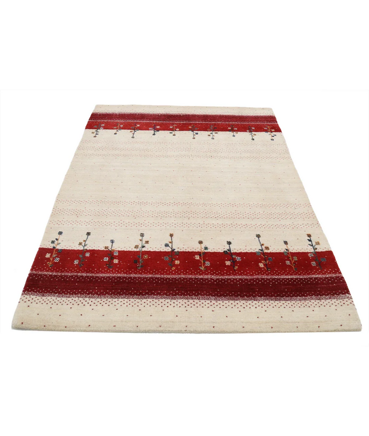 Ivory Indian Lori Rug 4' 7" x 6' 0" Hand-Knotted pattern