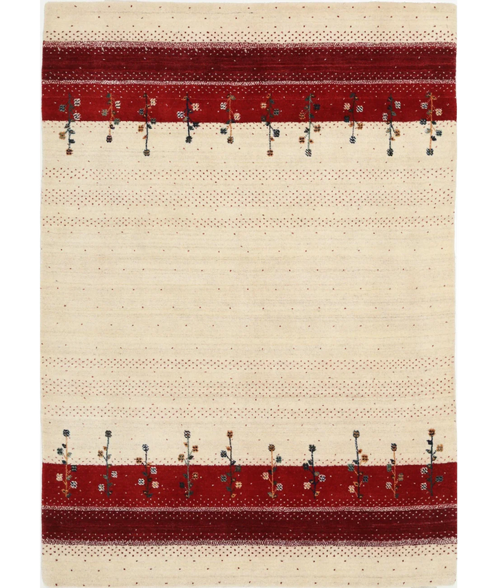 Ivory Indian Lori Rug 4' 7" x 6' 0" Hand-Knotted