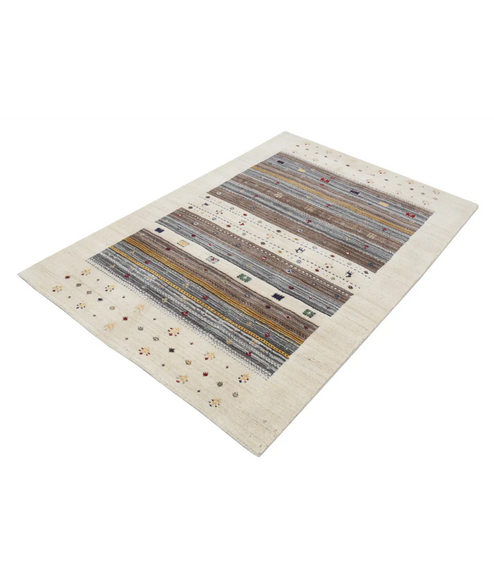 Ivory Indian Oriental Rug 3' 10" x 5' 10" Hand-Knotted field