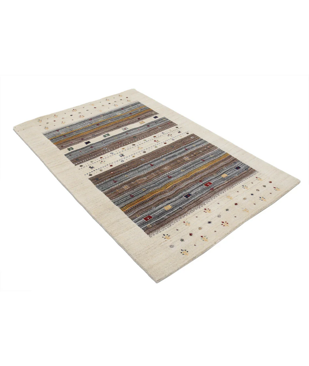Ivory Indian Oriental Rug 3' 10" x 5' 10" Hand-Knotted border