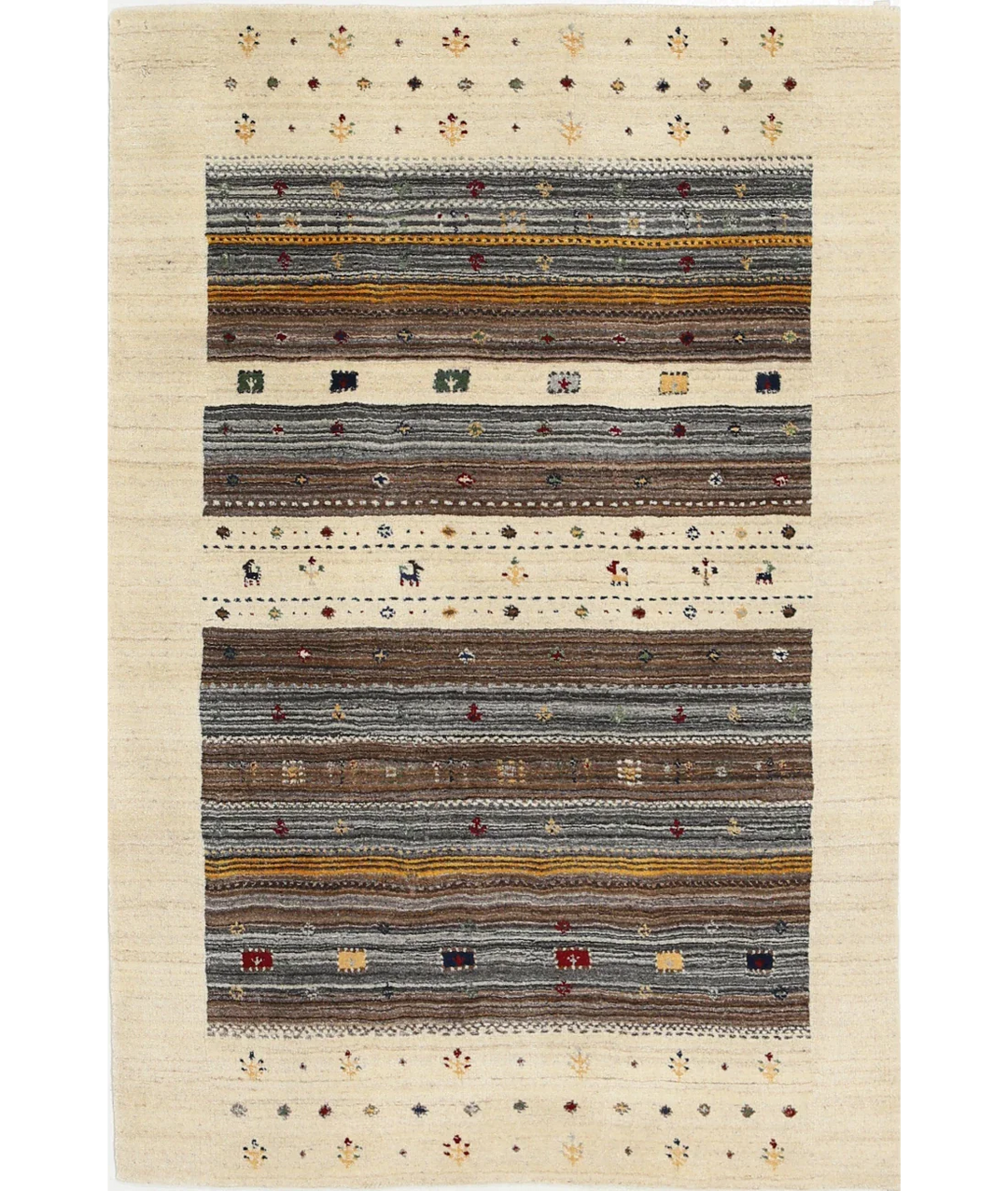 Ivory Indian Oriental Rug 3' 10" x 5' 10" Hand-Knotted