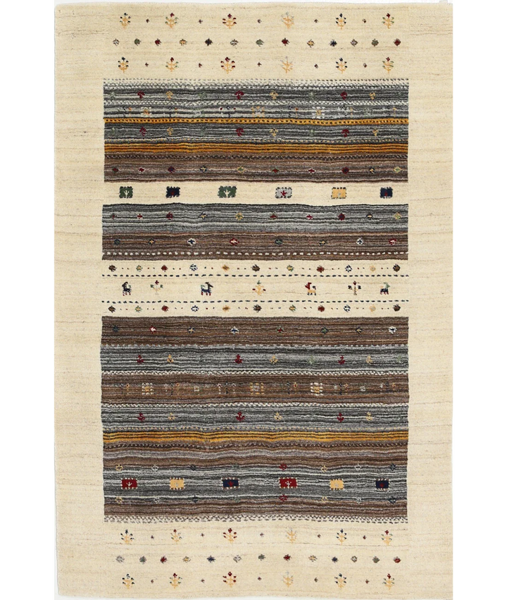 Ivory Indian Oriental Rug 3' 10" x 5' 10" Hand-Knotted
