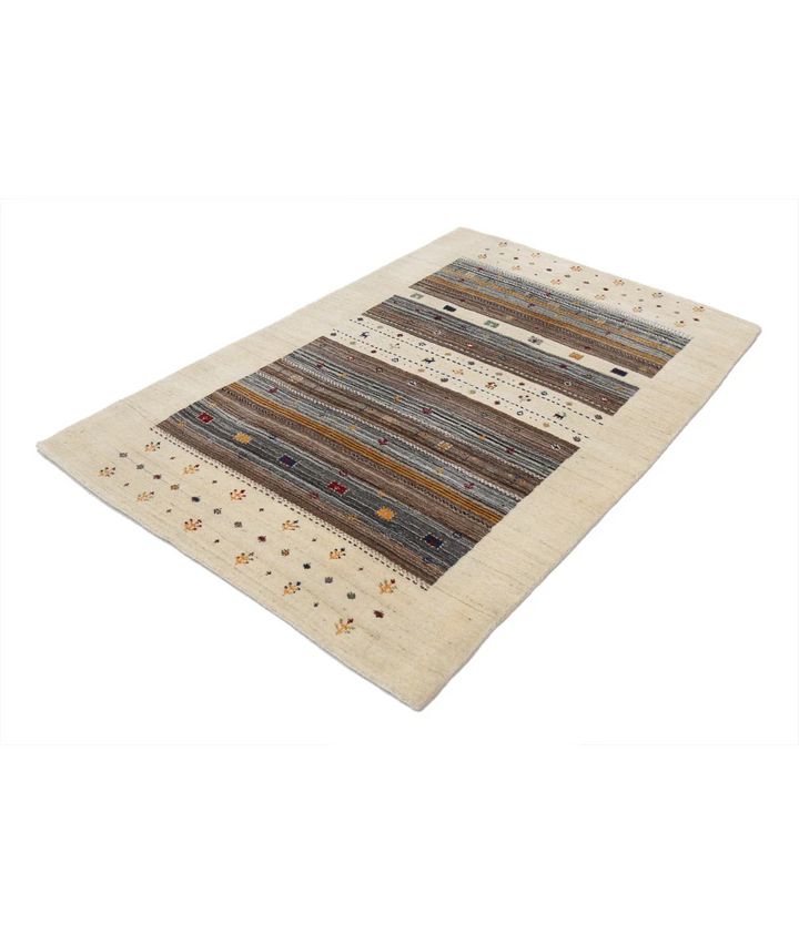 Ivory Indian Lori Rug 4' 0" x 5' 11" Hand-Knotted field