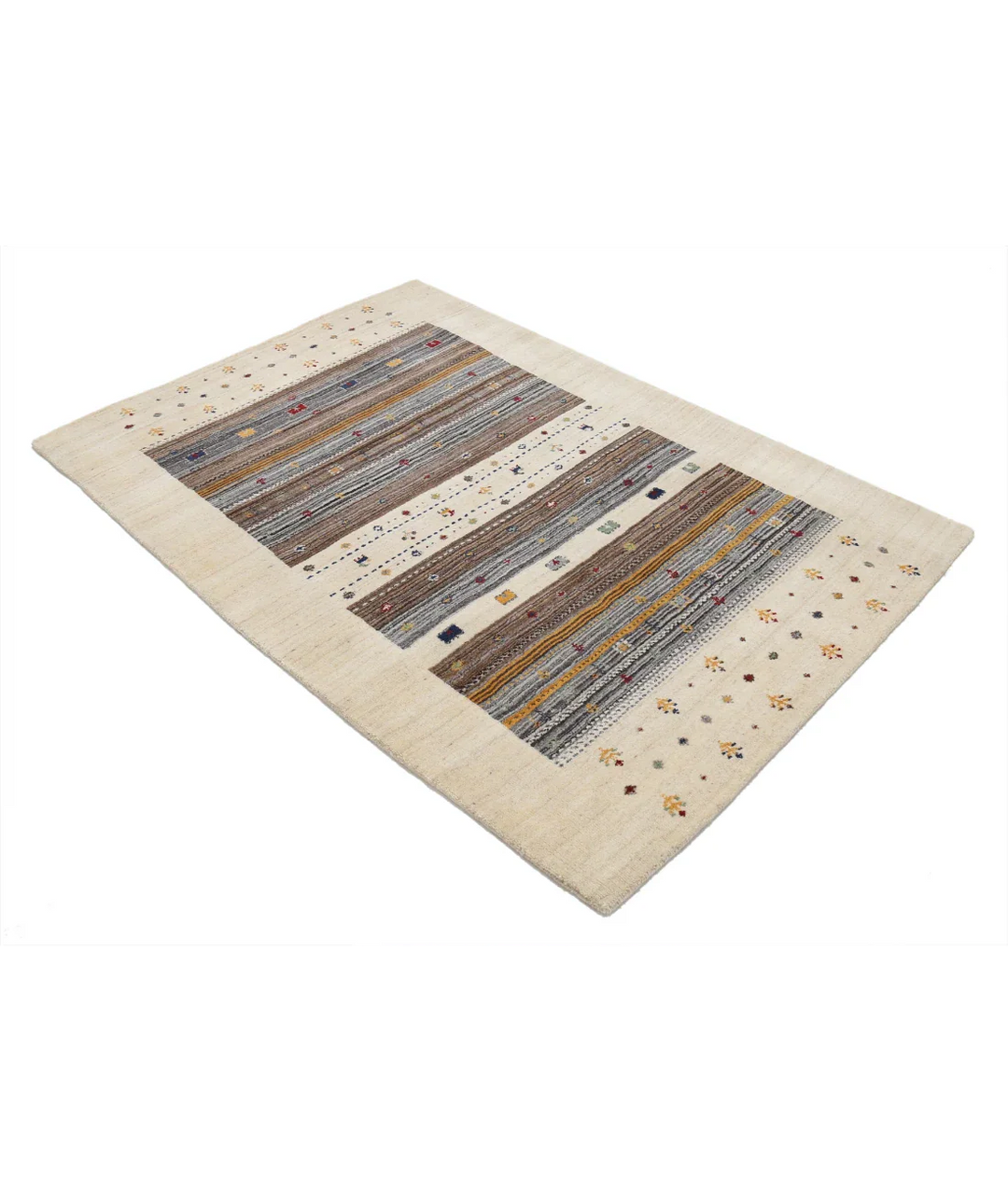 Ivory Indian Lori Rug 4' 0" x 5' 11" Hand-Knotted border