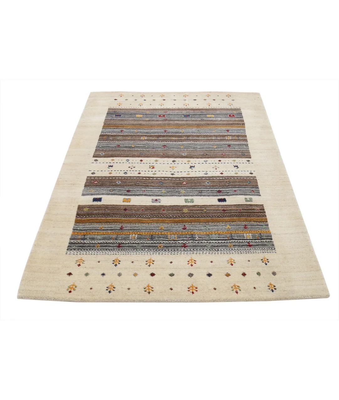 Ivory Indian Lori Rug 4' 0" x 5' 11" Hand-Knotted pattern