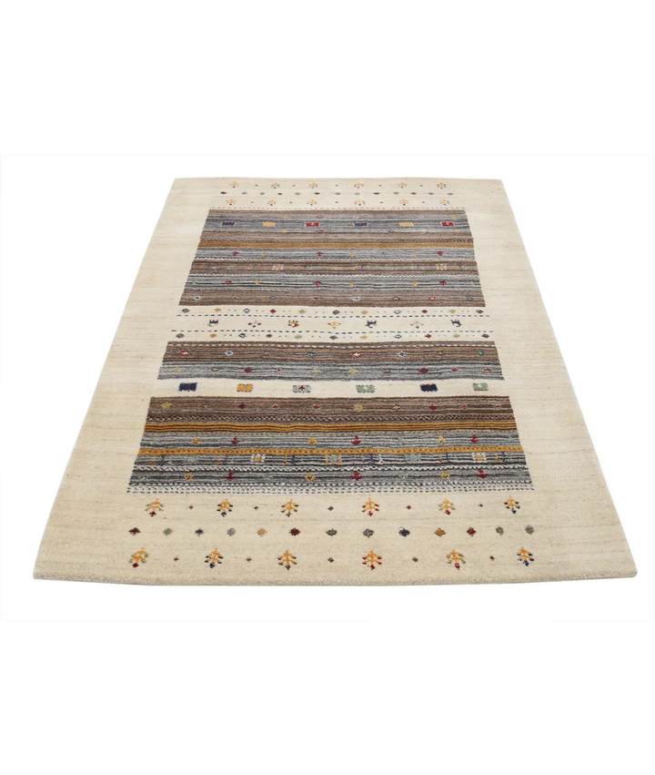 Ivory Indian Lori Rug 4' 0" x 5' 11" Hand-Knotted pattern