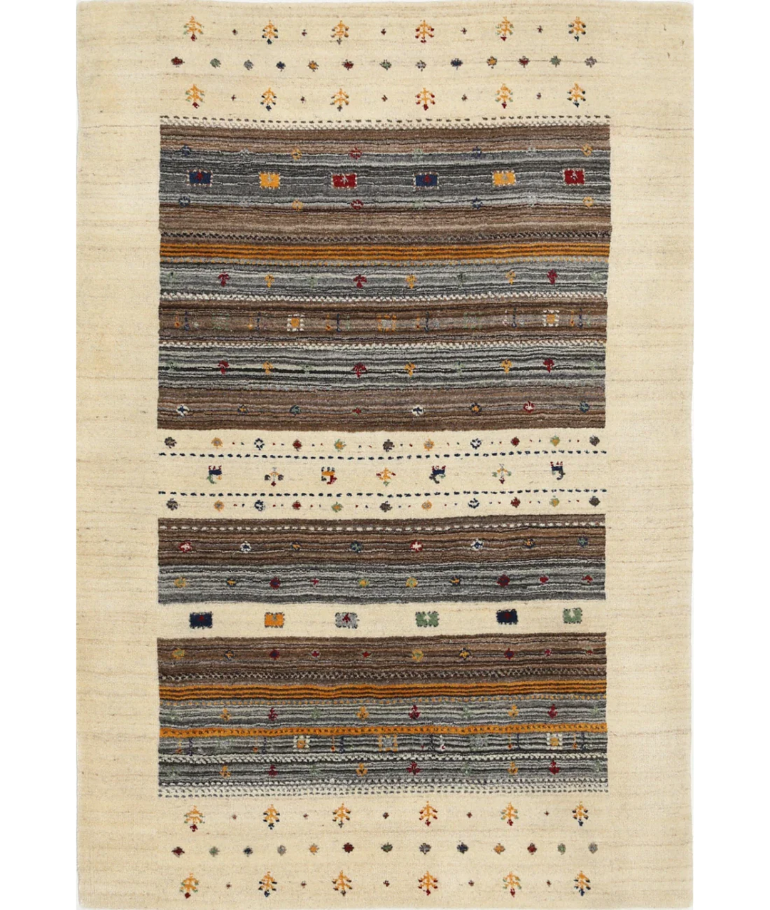 Ivory Indian Lori Rug 4' 0" x 5' 11" Hand-Knotted