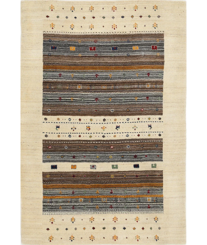 Ivory Indian Lori Rug 4' 0" x 5' 11" Hand-Knotted