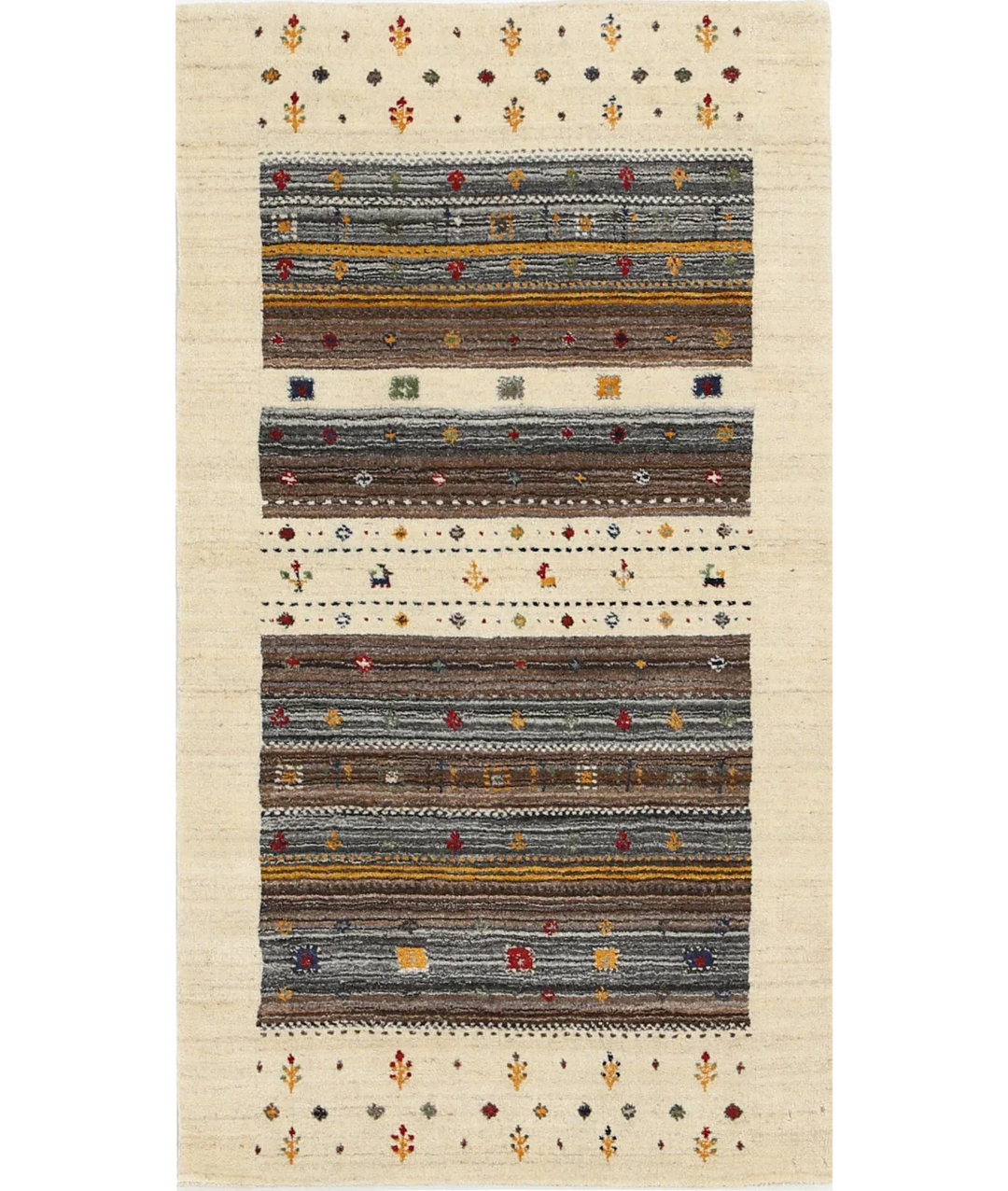Ivory Indian Lori Rug 2' 10" x 5' 2" Hand-Knotted