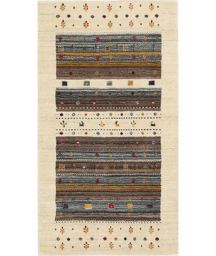 Ivory Indian Lori Rug 2' 10" x 5' 2" Hand-Knotted