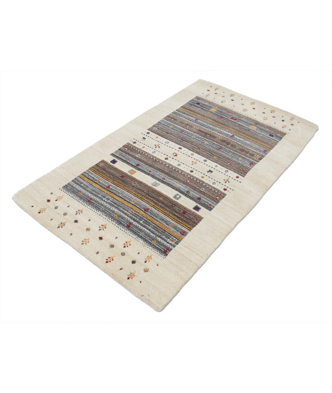 Ivory Indian Oriental Rug 3' 0" x 5' 3" Hand-Knotted field