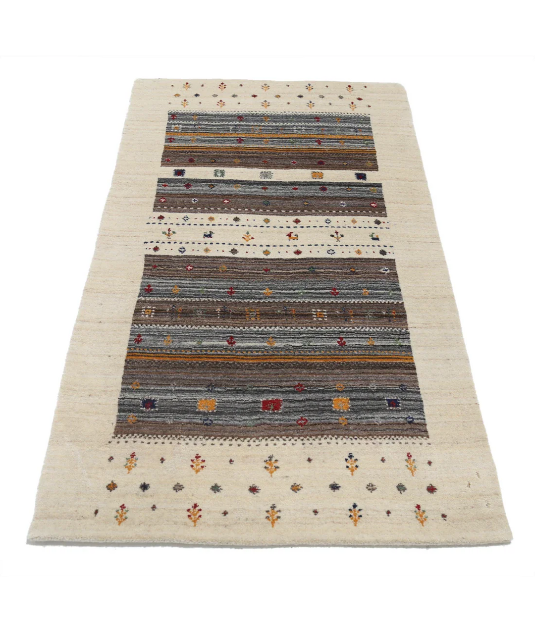 Ivory Indian Oriental Rug 3' 0" x 5' 3" Hand-Knotted pattern