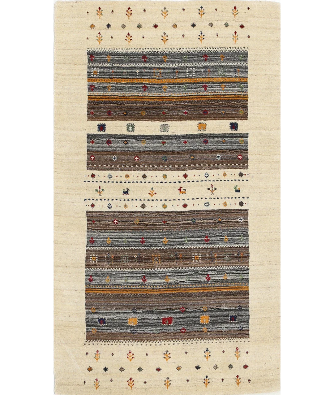 Ivory Indian Oriental Rug 3' 0" x 5' 3" Hand-Knotted