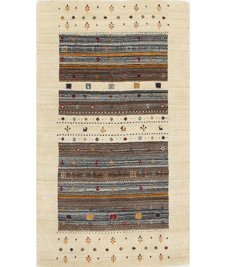 Ivory Indian Oriental Rug 3' 0" x 5' 3" Hand-Knotted