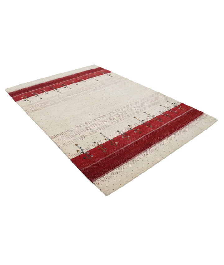 Ivory Indian Lori Rug 5' 4" x 7' 8" Hand-Knotted border