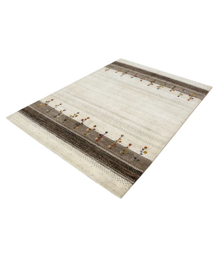 Ivory Indian Oriental Rug 4' 8" x 6' 6" Hand-Knotted field