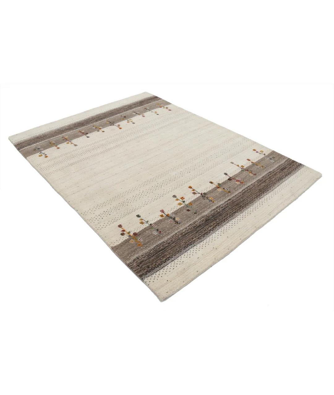 Ivory Indian Oriental Rug 4' 8" x 6' 6" Hand-Knotted border