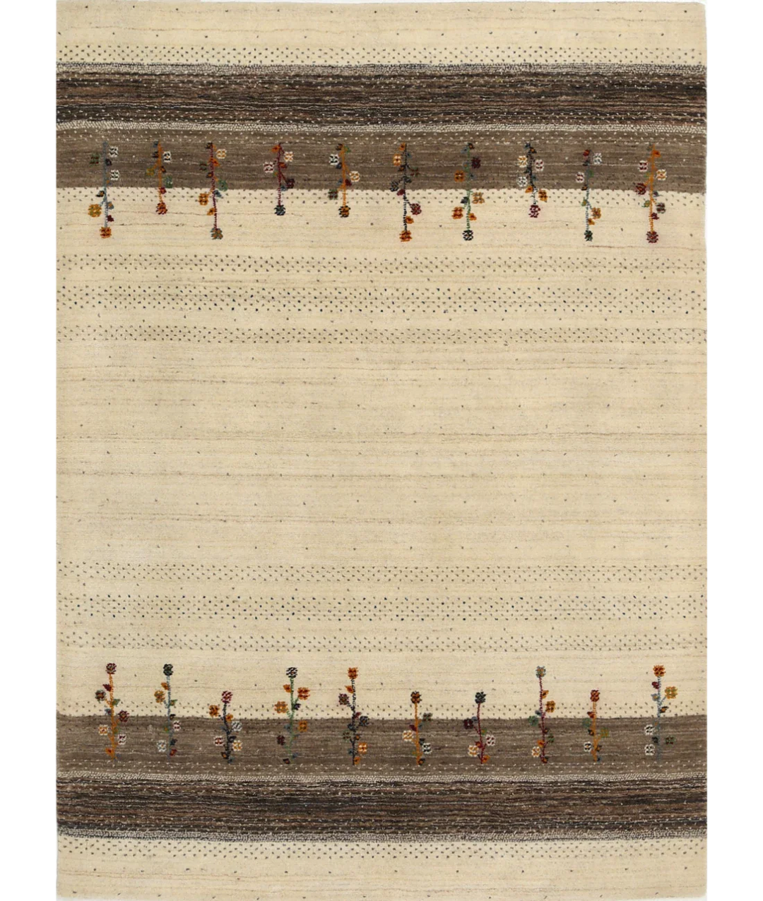 Ivory Indian Oriental Rug 4' 8" x 6' 6" Hand-Knotted