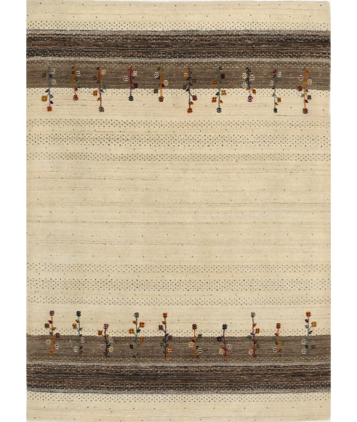 Ivory Indian Oriental Rug 4' 8" x 6' 6" Hand-Knotted