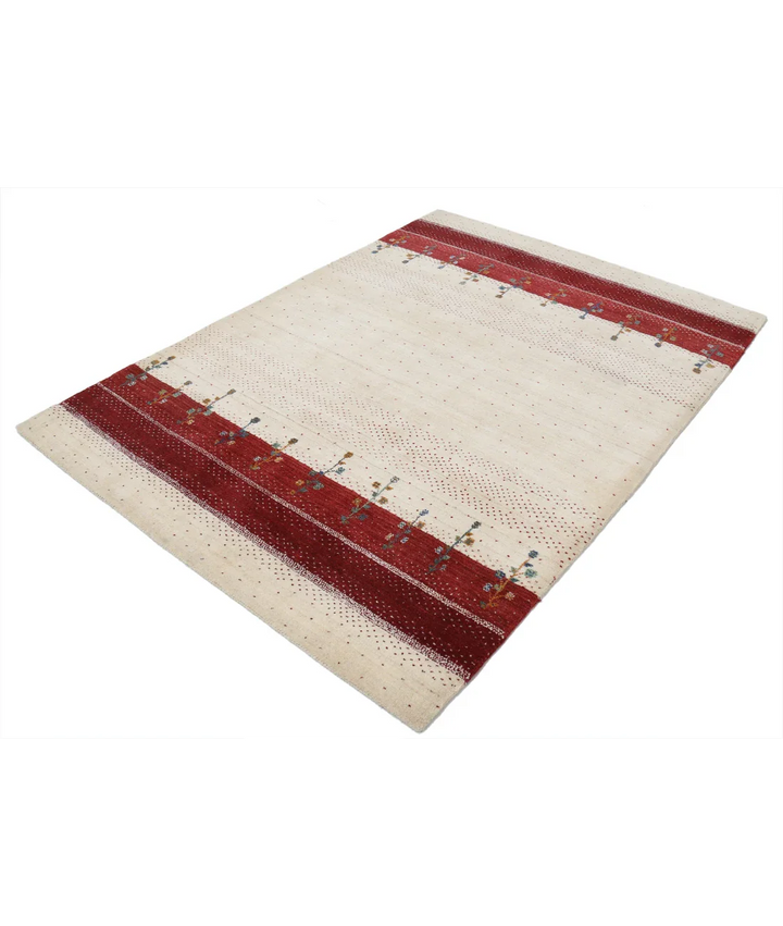 Ivory Indian Oriental Rug 4' 10" x 6' 6" Hand-Knotted field