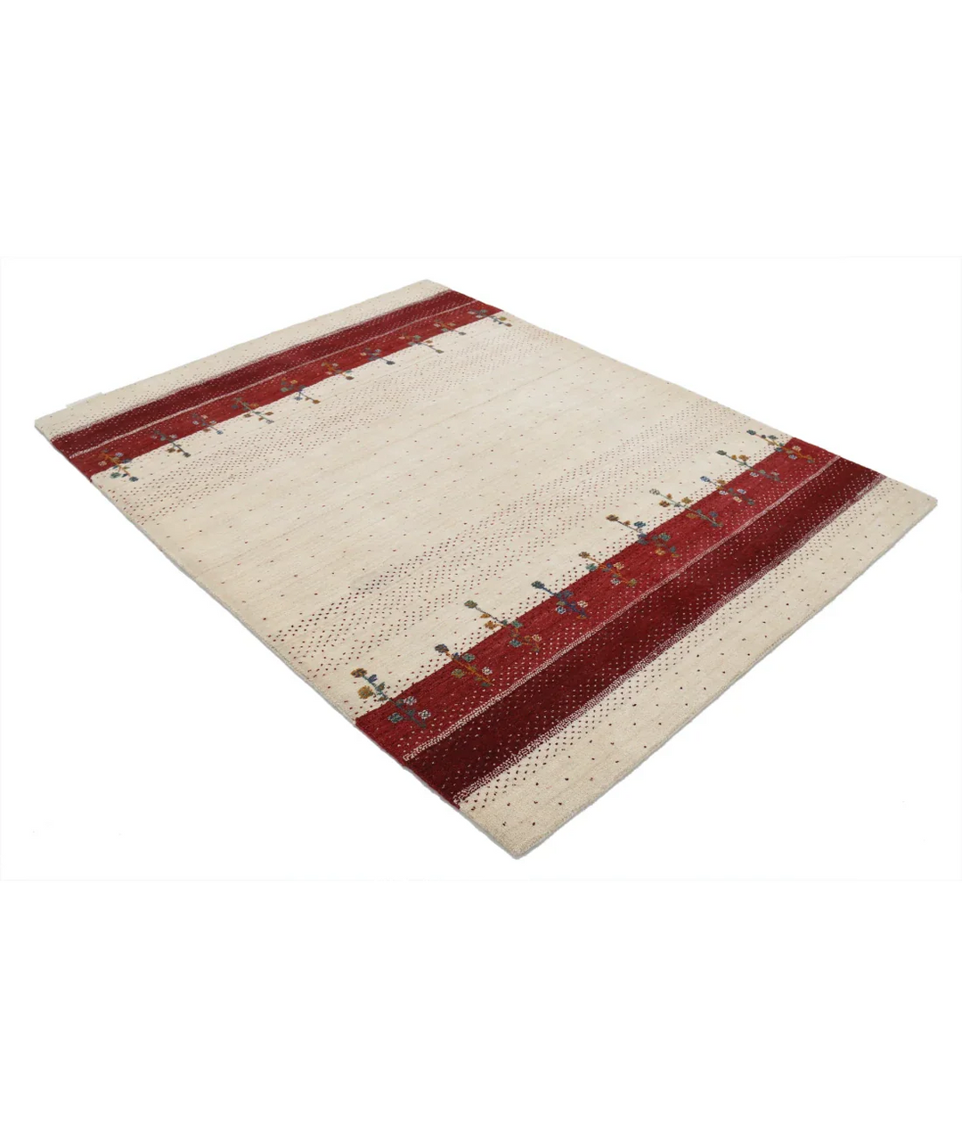 Ivory Indian Oriental Rug 4' 10" x 6' 6" Hand-Knotted border