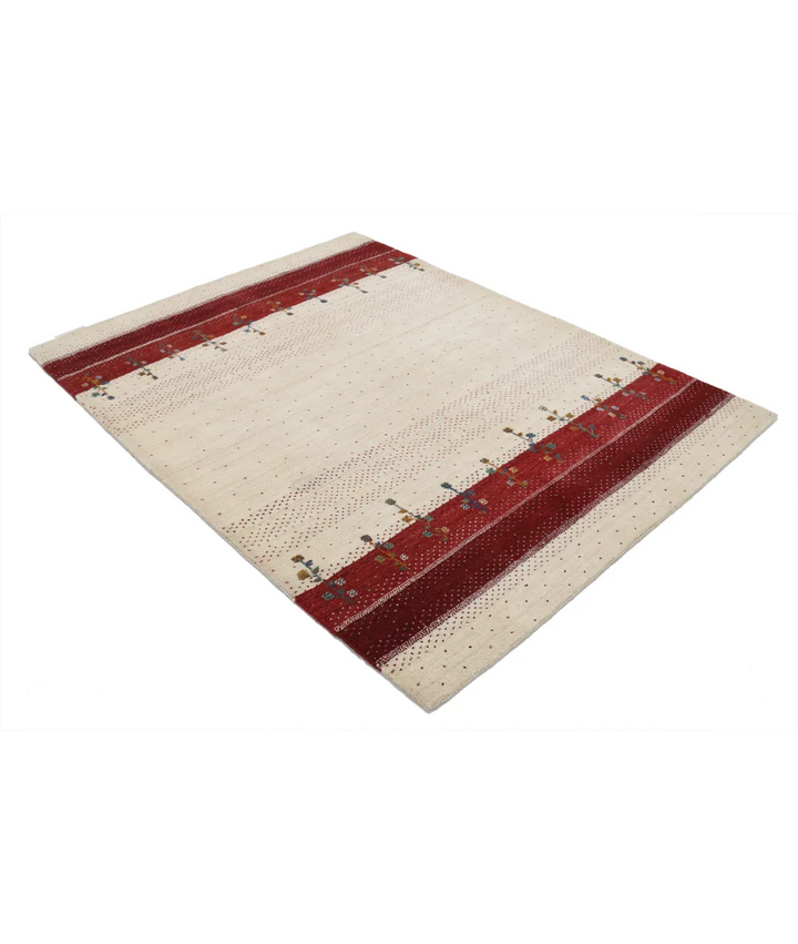 Ivory Indian Oriental Rug 4' 10" x 6' 6" Hand-Knotted border