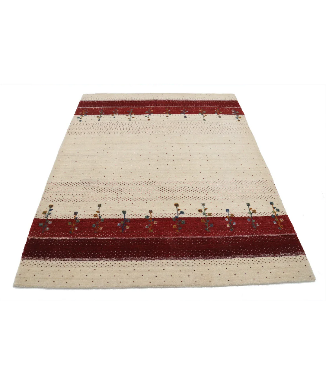 Ivory Indian Oriental Rug 4' 10" x 6' 6" Hand-Knotted pattern