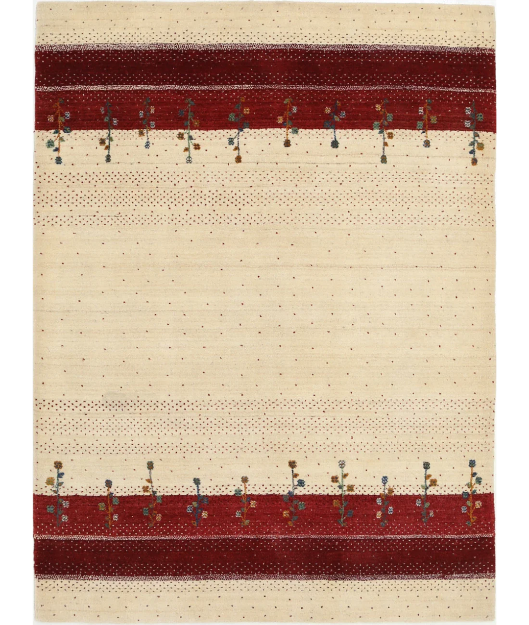 Ivory Indian Oriental Rug 4' 10" x 6' 6" Hand-Knotted