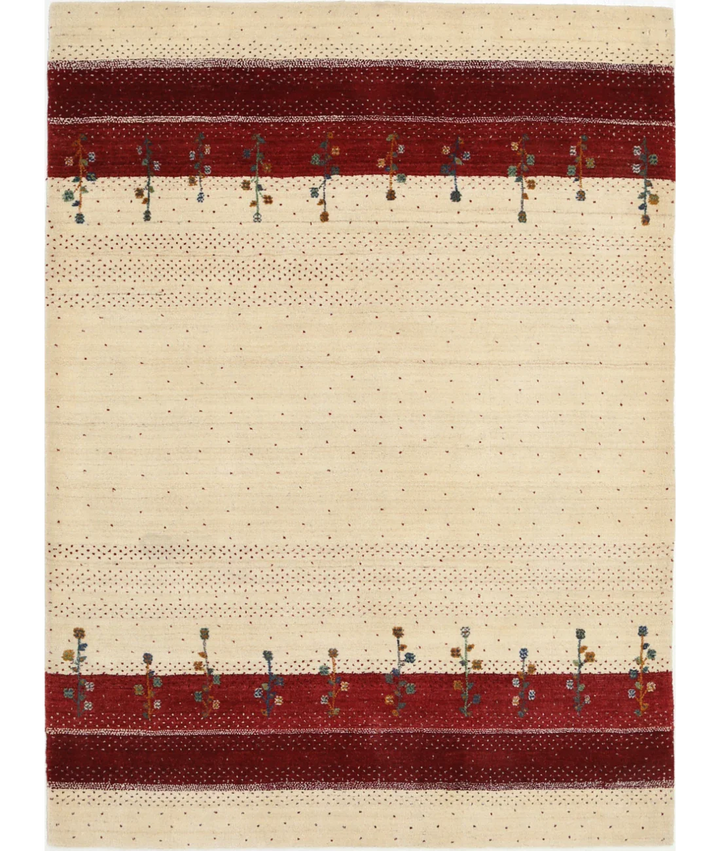 Ivory Indian Oriental Rug 4' 10" x 6' 6" Hand-Knotted
