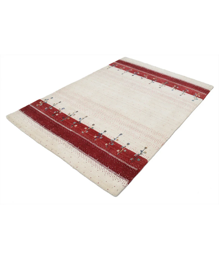 Ivory Indian Lori Rug 4' 7" x 6' 5" Hand-Knotted field