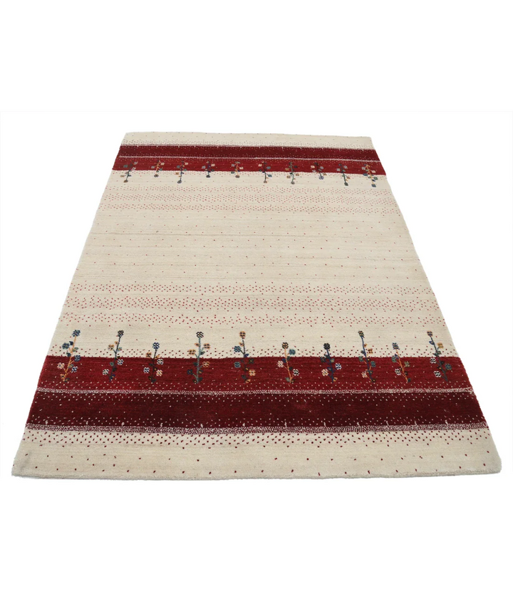 Ivory Indian Lori Rug 4' 7" x 6' 5" Hand-Knotted pattern