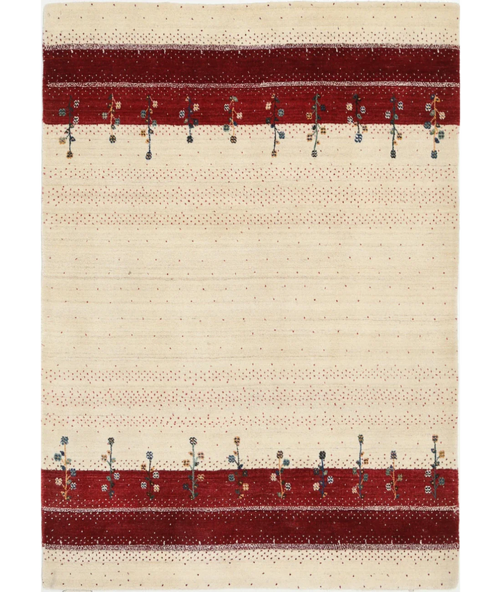 Ivory Indian Lori Rug 4' 7" x 6' 5" Hand-Knotted