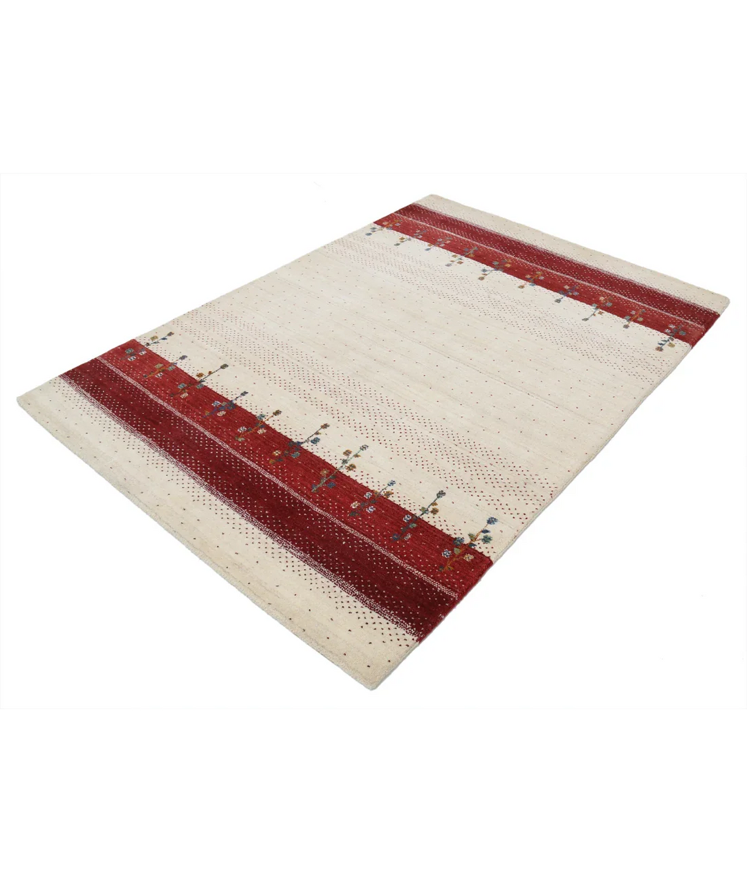 Ivory Indian Oriental Rug 4'9" x 6'6" Hand-Knotted field
