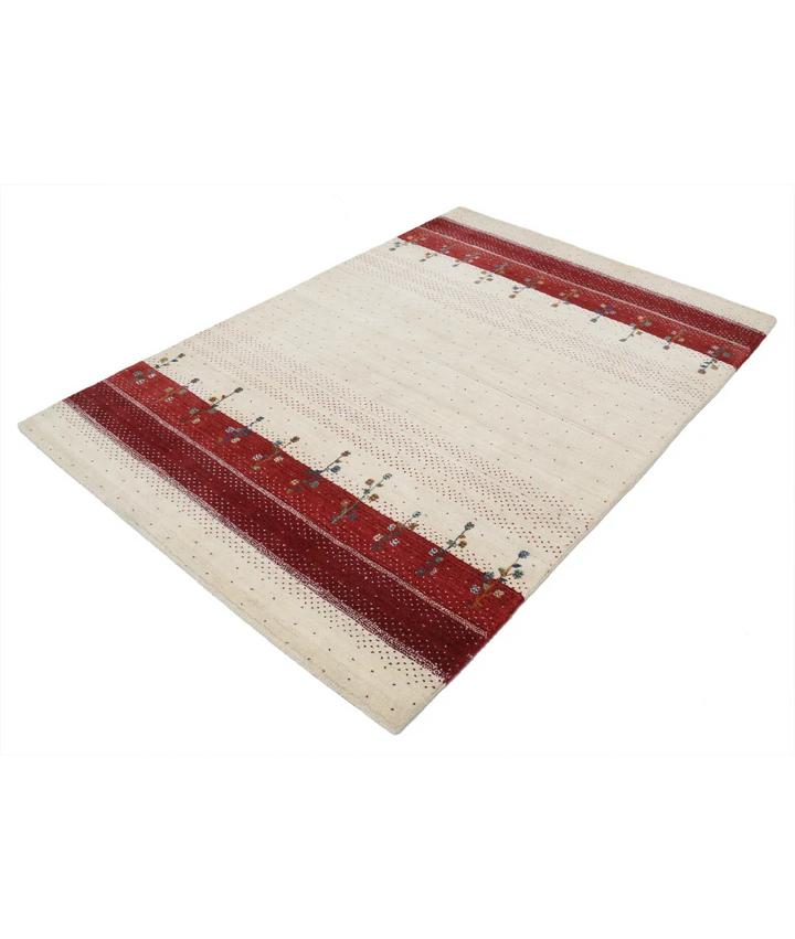 Ivory Indian Oriental Rug 4'9" x 6'6" Hand-Knotted field
