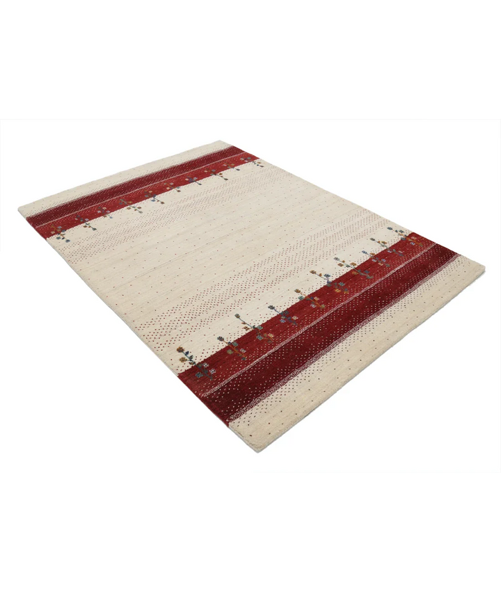 Ivory Indian Oriental Rug 4'9" x 6'6" Hand-Knotted border